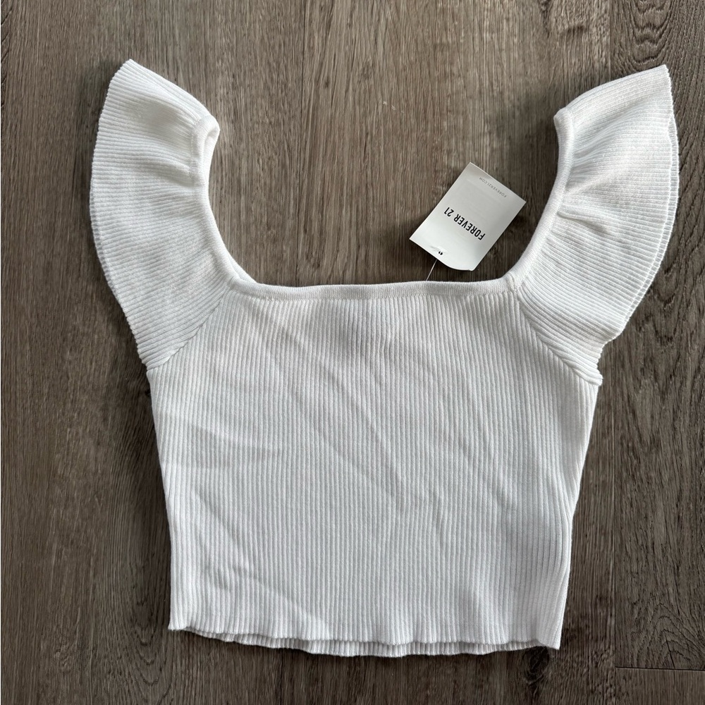 Forever 21 ripped crop white tank top